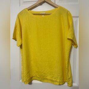 Eileen Fisher Yellow Boxy Linen Blouse Top 100% Organic Linen Women’s Size M